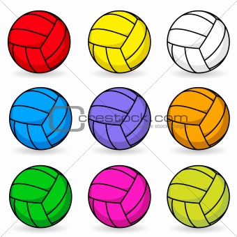 Cartoon volleyball in different colors