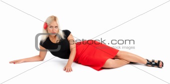 Beautiful woman lying on the floor 