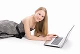 Beautiful smiley woman using a laptop computer