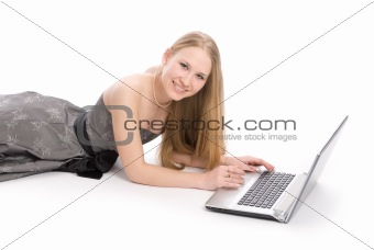 Beautiful smiley woman using a laptop computer