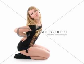 beautiful young woman sitting on a floor