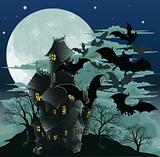 Haunted house and bats illustration