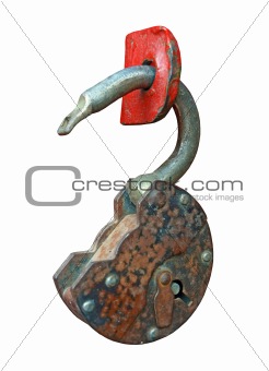 open old, rusty hinged lock.