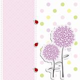 card design purple flower,ladybird on polka dot background