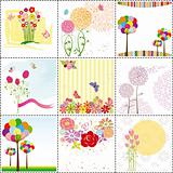 set of colorful flower greeting card