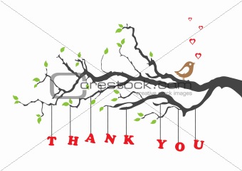 'Thank you' greeting card with bird