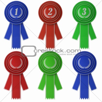 Set of six award ribbons