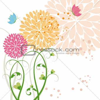 Abstract springtime colorful flower and butterfly