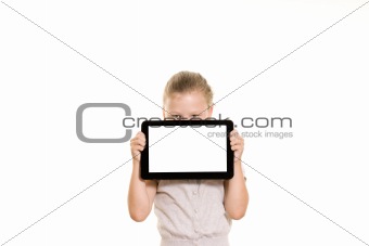 Girl holding tablet pc