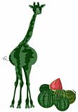 Vector giraffe with watermelons