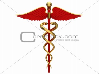 Red caduceus medical symbol