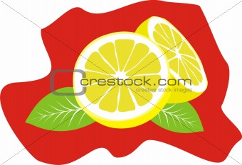 Lemon with green leaves
