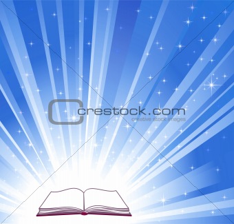 Open book and blue bright background 