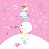 Greeting card with snowmen
