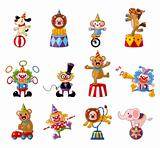 cartoon happy circus show icons collection
