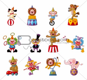 cartoon happy circus show icons collection
