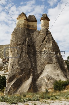 close-up of three majestic limestone fairy chimneys