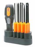 Set of orange-black screwdrivers with bits