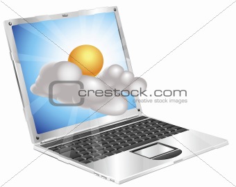 Weather sun and cloud icon  laptop concept