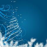 Blue Christmas frame with contour christmas tree