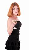 Woman in black dress with a drink