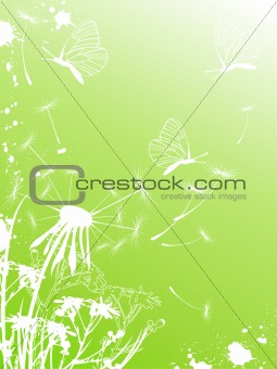 Background with dandelion and butterflies