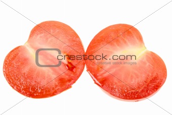 Two cross of a ripe red tomato