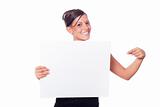 Young Woman Holding Blank Board