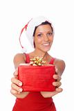 Sexy Woman with Santa Hat and Christmas Gifts