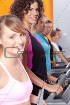 Group of young woman in the gym centre