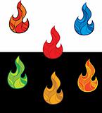 Set of colorful  fire flames