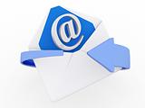 3d mail envelope and blue circular arrows, e-mail marketing conc