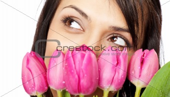 beautiful female face tulips
