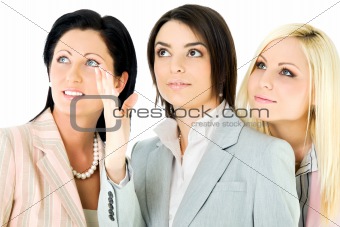 team businesswomen looking up