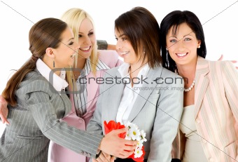 excitement businesswomen hugging