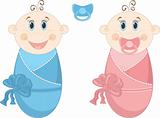 Two happy baby in diapers, vector illustration