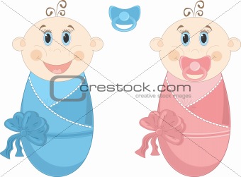 Two happy baby in diapers, vector illustration