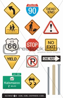 Set of 14 Highway Sign Vectors