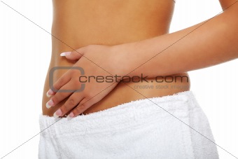 Woman touching her belly
