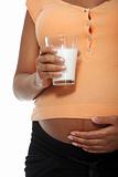 Pregnant belly with glass of milk