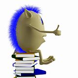 3D puppet sitting on books