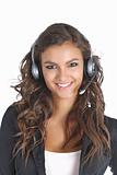 Cute support technician girl with headset