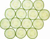 Cucumber slices arrranged in a pattern.