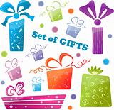 Set of colorful gifts (icons), vector illustration