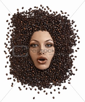 face shot of immersed girl in coffee beans