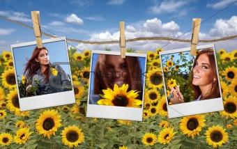 Film Shots Hanging in a Field of a Beautiful Red Head Woman