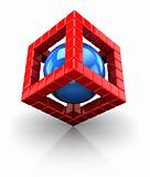 3d cube structure with sphere