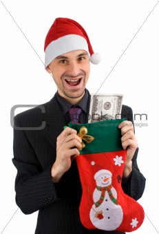 man in a Christmas hat