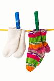 four socks on a clothesline