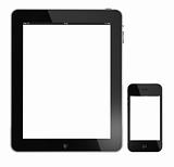 Tablet PC and phone  isolated on white